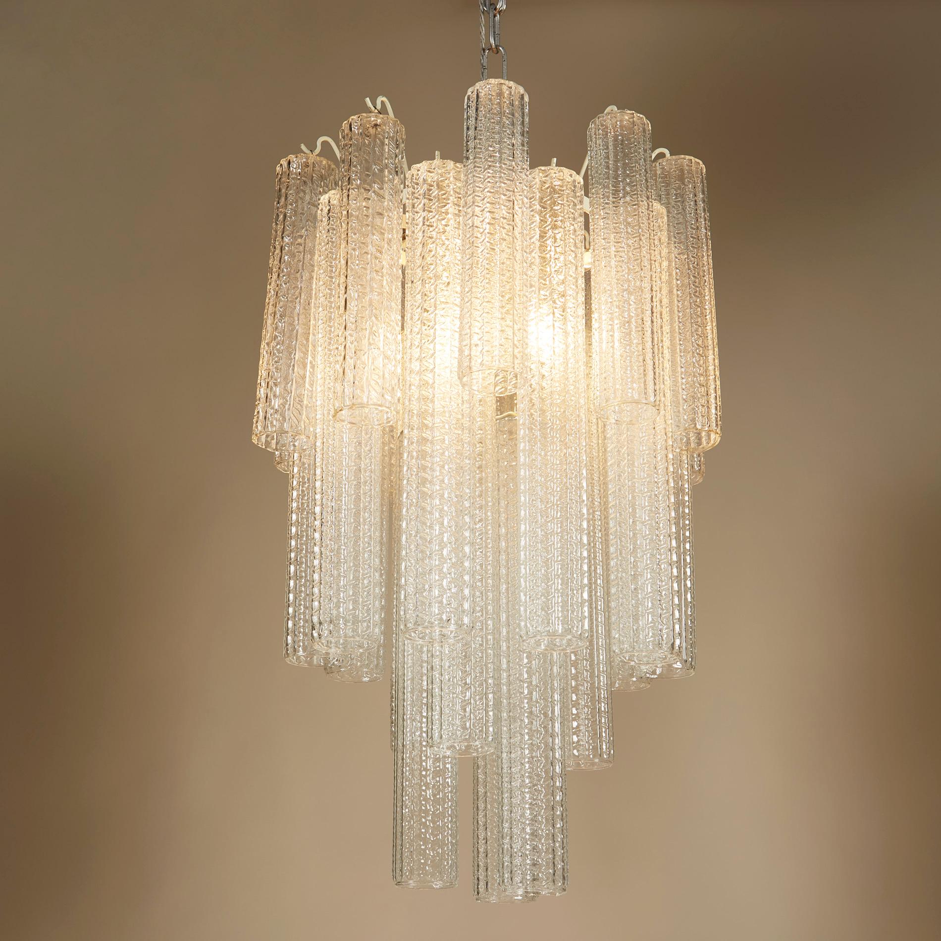 1950s Italian Glass Cylindrical Chandelier by Venini II In Good Condition In London, GB