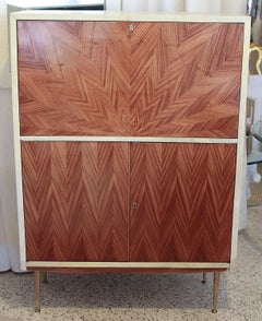 1950s Italian Goatskin and Rosewood Marquetry Bar Cabinet with Brass Hardware
