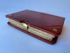 1950's Italian Gold Embossed Leather Book Jewelry Box with Velvet Lining
