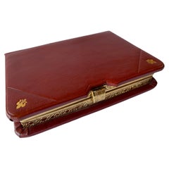 1950's Italian Gold Embossed Leather Book Jewelry Box with Velvet Lining