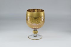 Italian Gilded Glass Goblet, 1950s Vintage Decor
