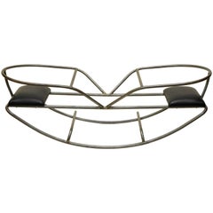 1950s Italian Gondola Swing in Tubular Stripped Steel with Black Leather Seats