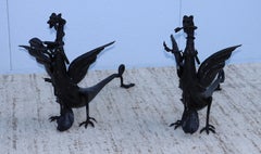 1950's Italian Gothic Dragon Andirons