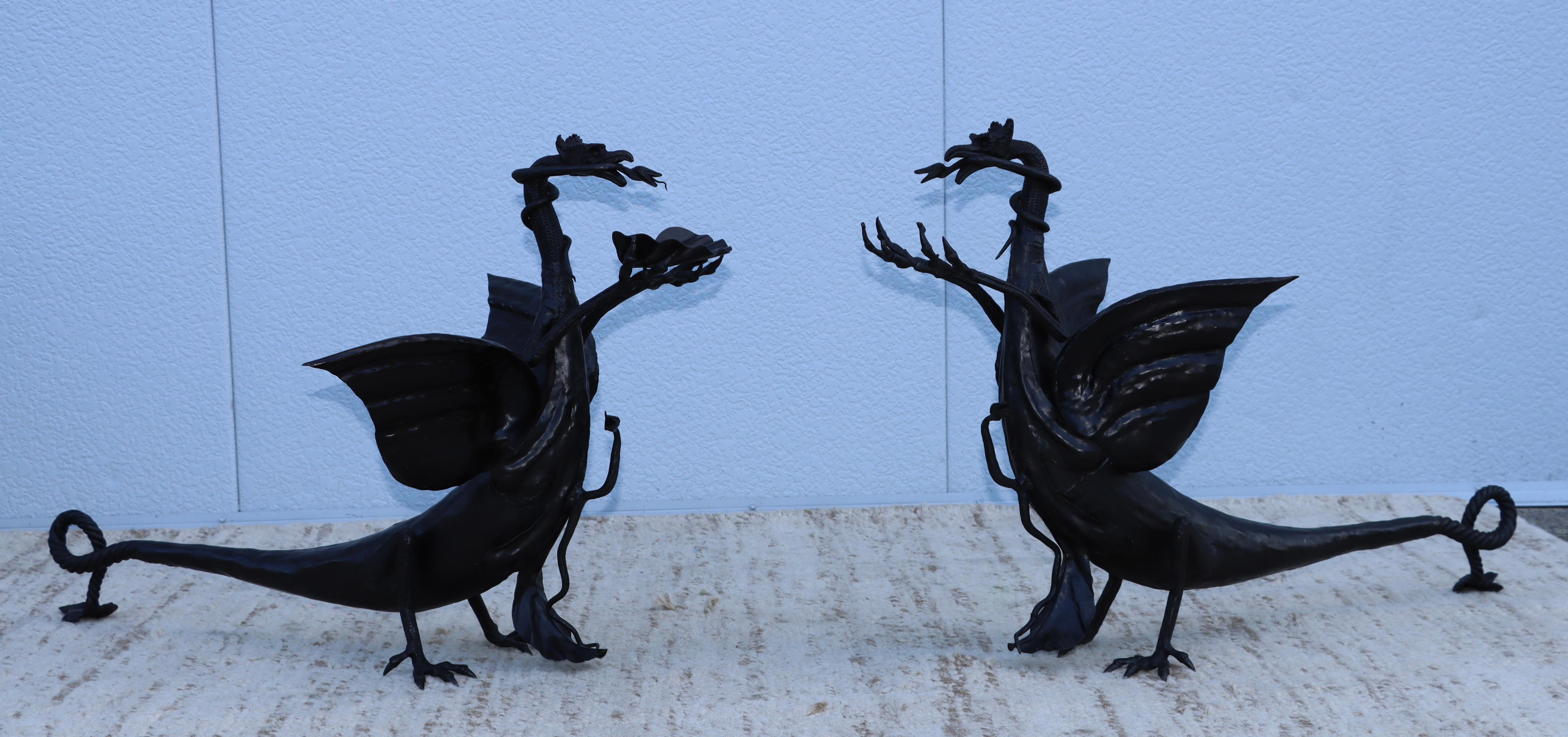 1950's Italian Gothic Dragon Andirons In Good Condition For Sale In New York, NY