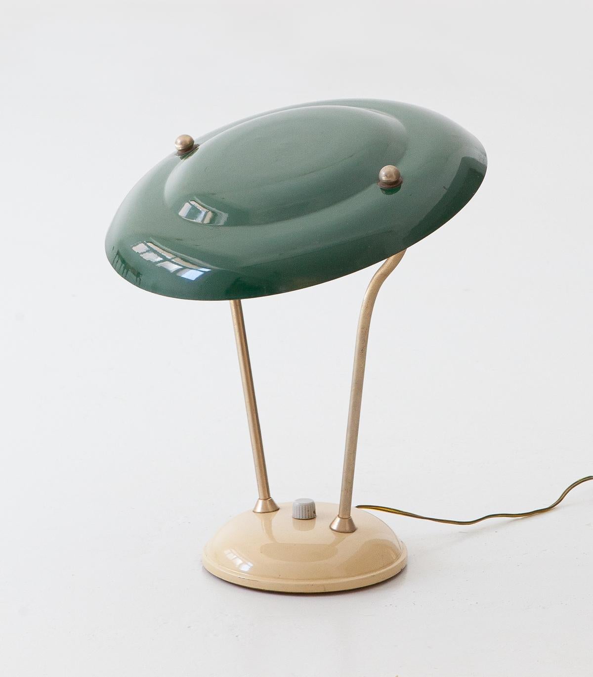 Metal 1950s Italian Green and Cream Table Lamp