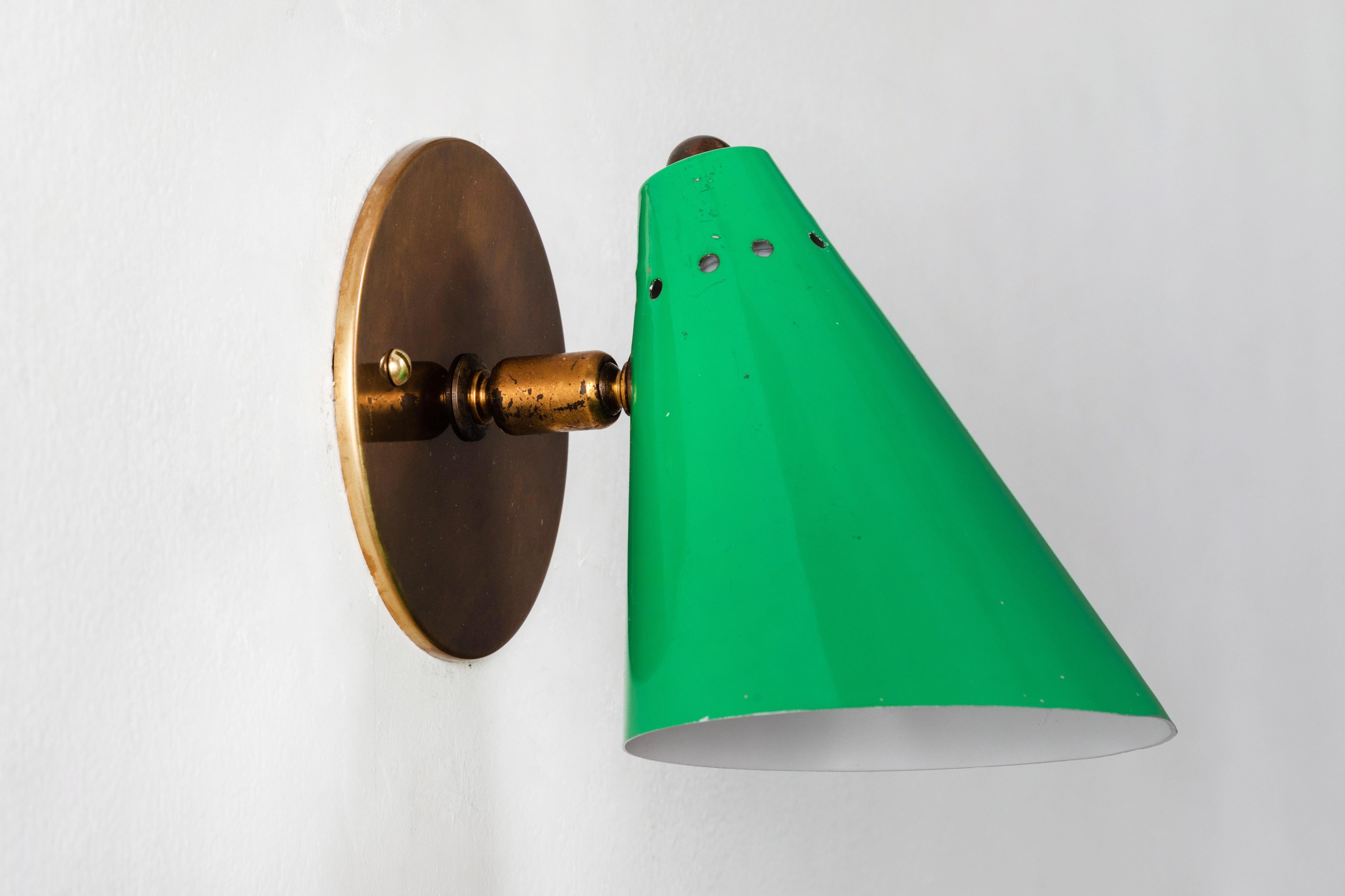 Mid-Century Modern 1950s Italian Green Cone Sconce in the Manner of Arteluce
