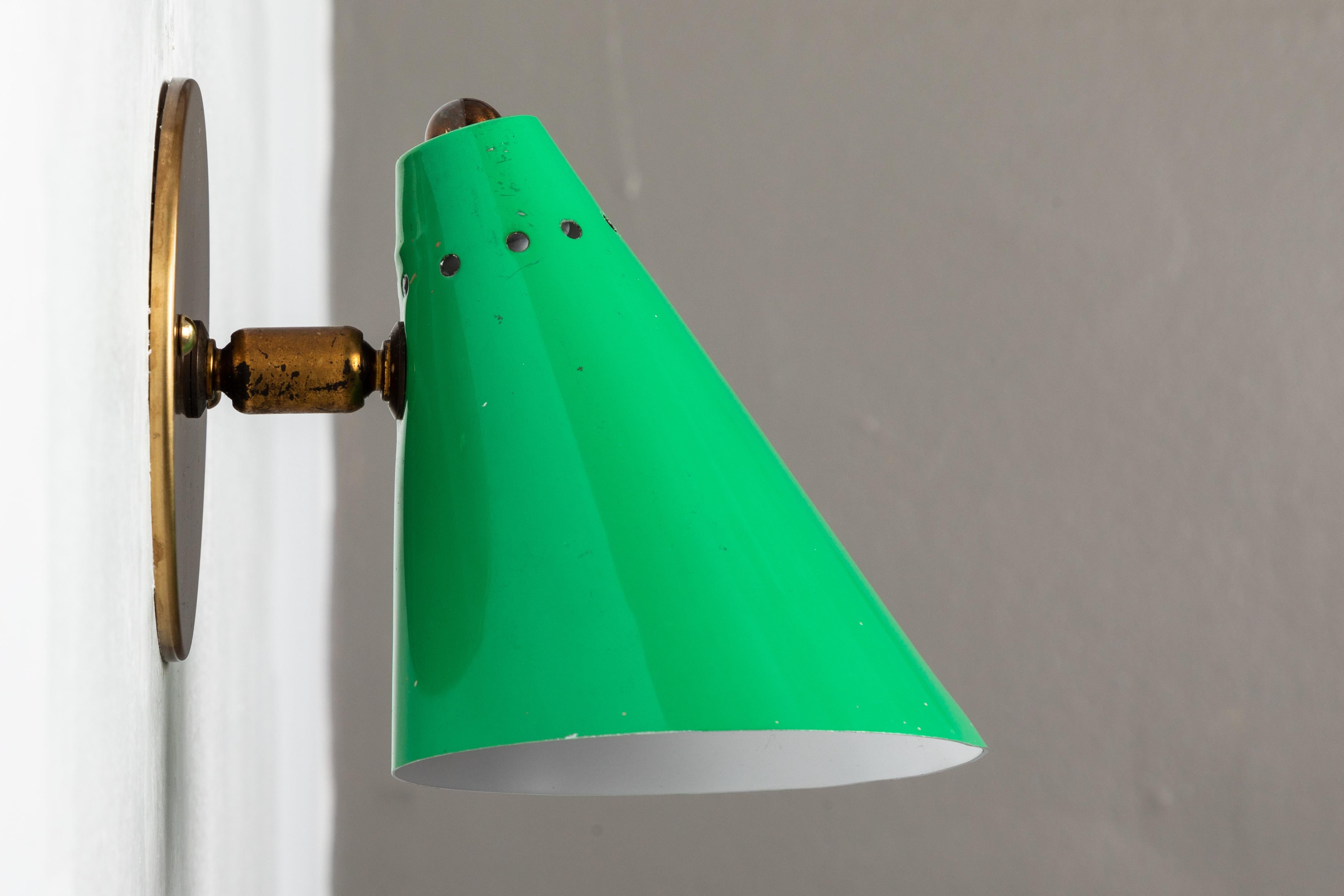 Enameled 1950s Italian Green Cone Sconce in the Manner of Arteluce