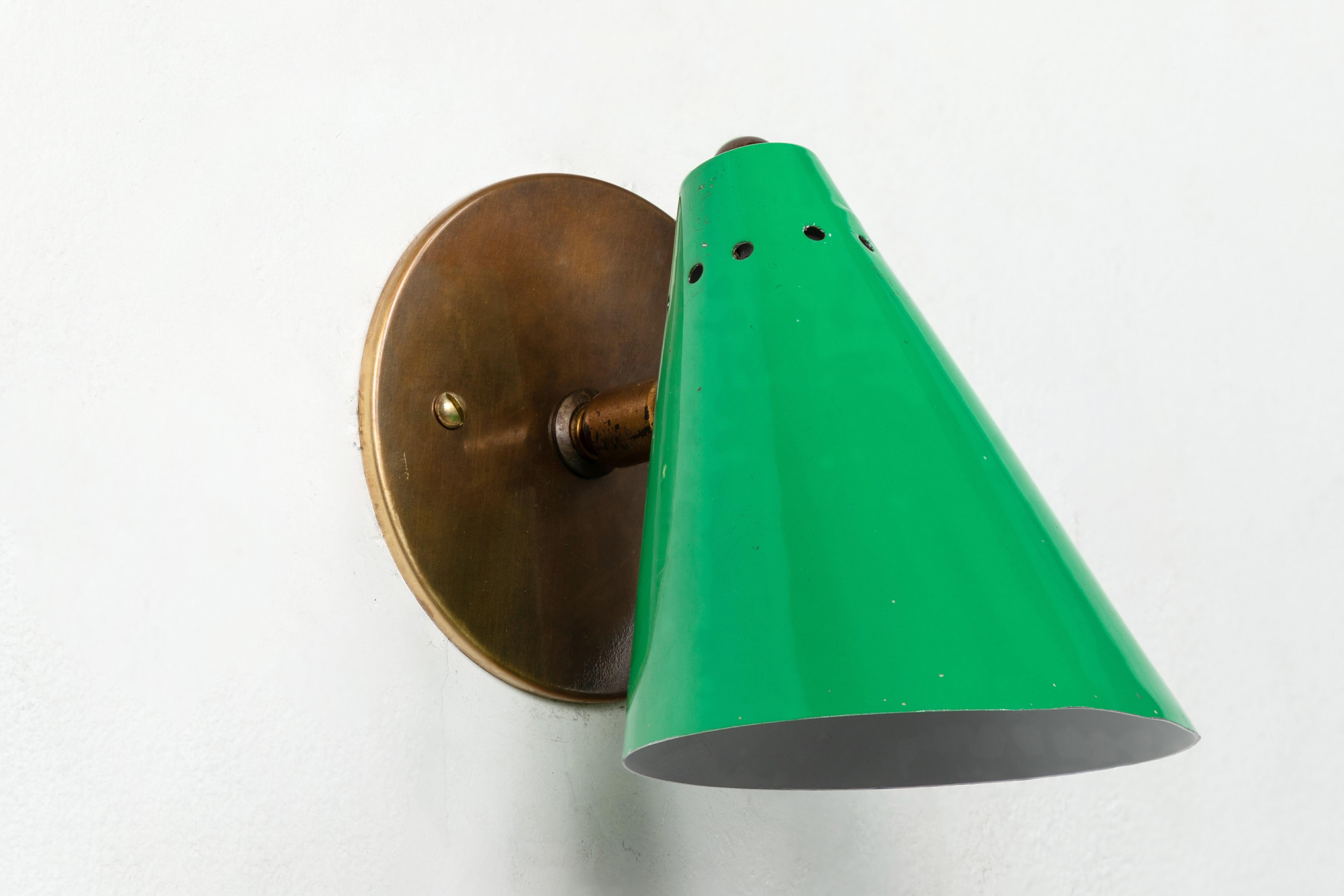 Applique cône verte italienne des années 1950 à la manière d'Arteluce 1