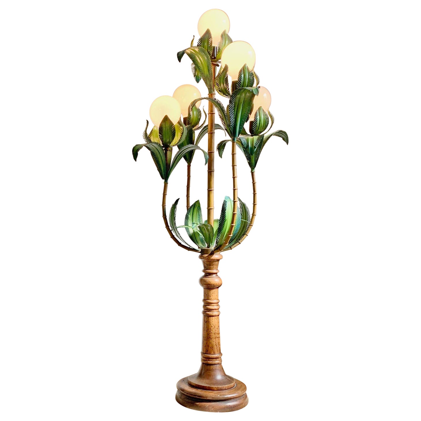 1950's Italian Green Faux Bamboo Palm Tree Floor Lamp