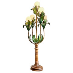 1950's Italian Green Faux Bamboo Palm Tree Floor Lamp