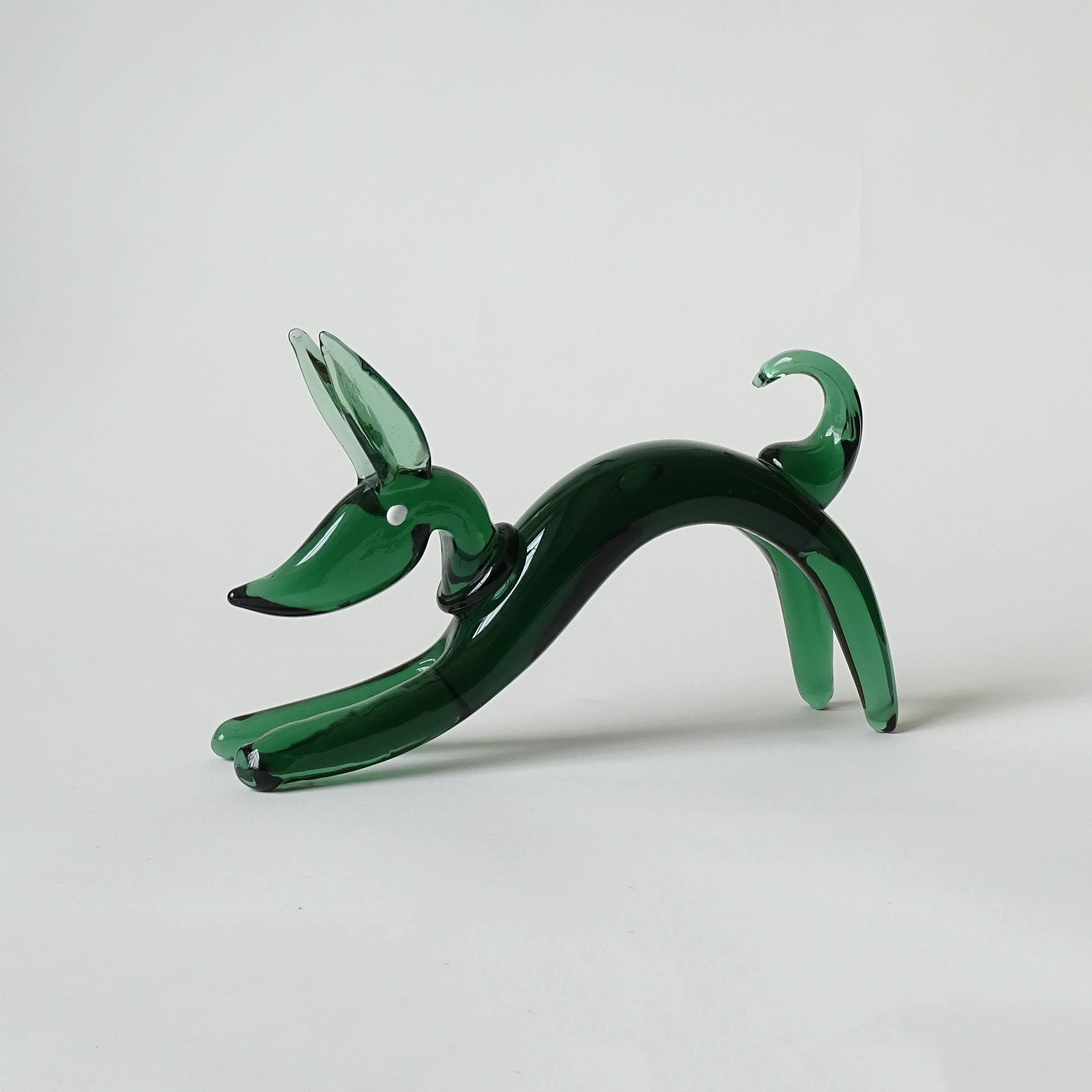 A beautiful Green Murano glass dog.