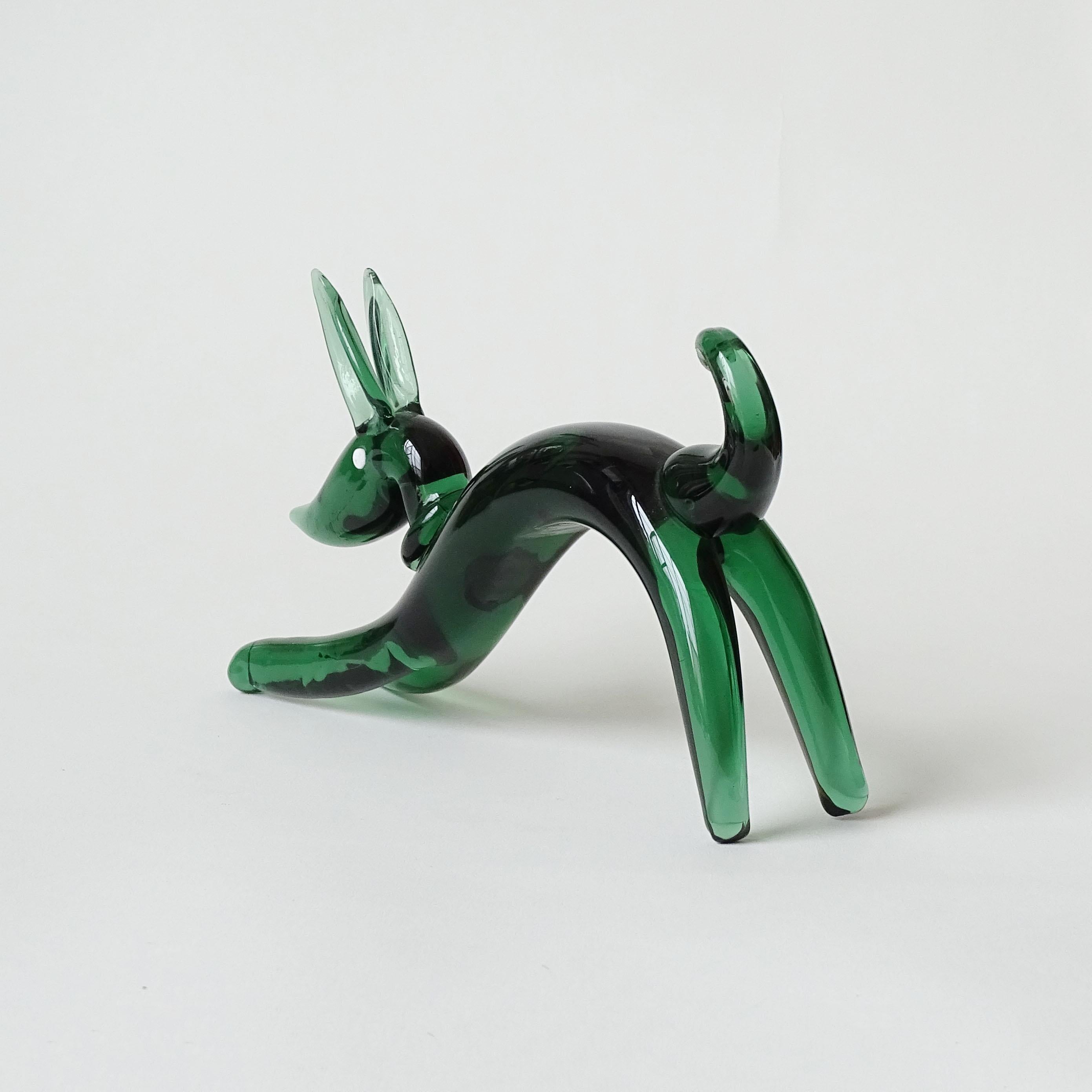 Mid-Century Modern 1950s Italian Green Murano Glass Dog