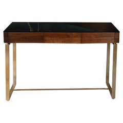 1950
s Italian "Grissinato" Wood Console with Drawers, Natural Brass Base