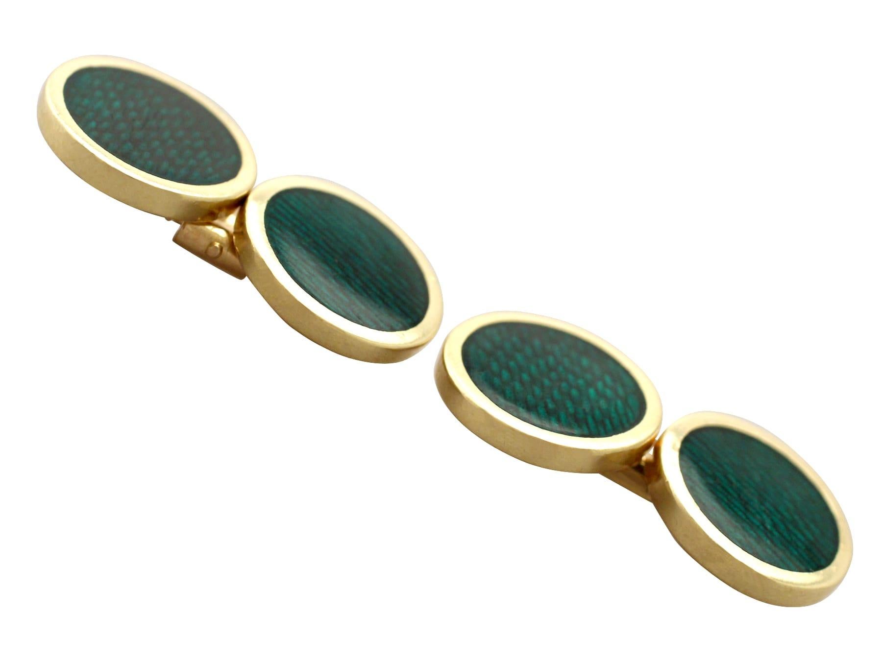 1950s Italian Guilloché Enamel and Yellow Gold Cufflinks In Excellent Condition For Sale In Jesmond, Newcastle Upon Tyne