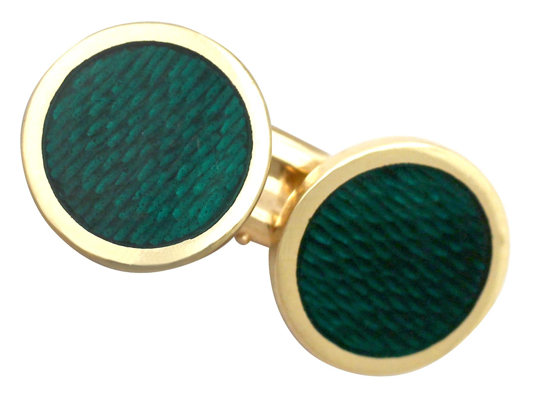 Women's or Men's 1950s Italian Guilloché Enamel and Yellow Gold Cufflinks For Sale