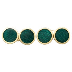 Gemelos de oro amarillo y esmalte guilloché italiano de los años 50