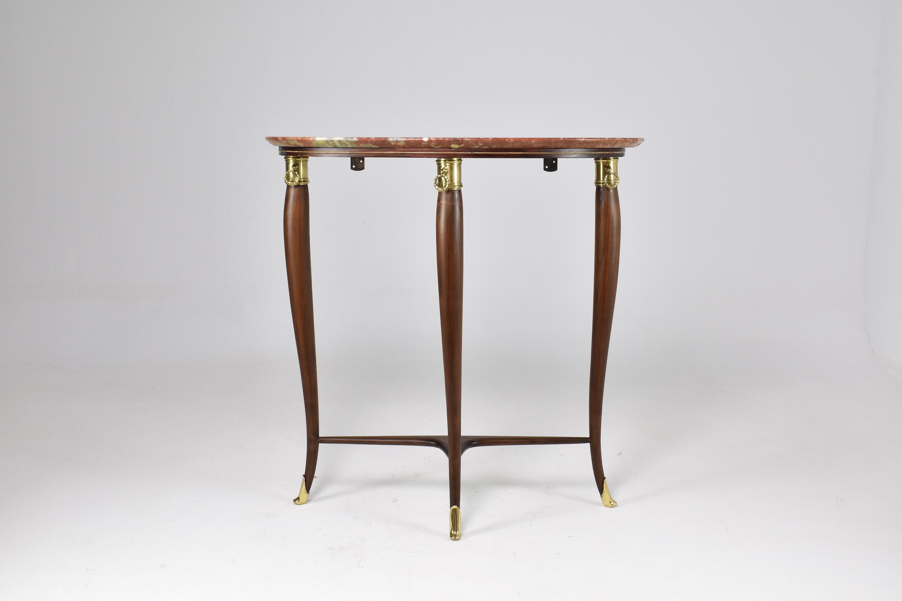 20th Century 1950's Italian Half Moon Marble Console Table