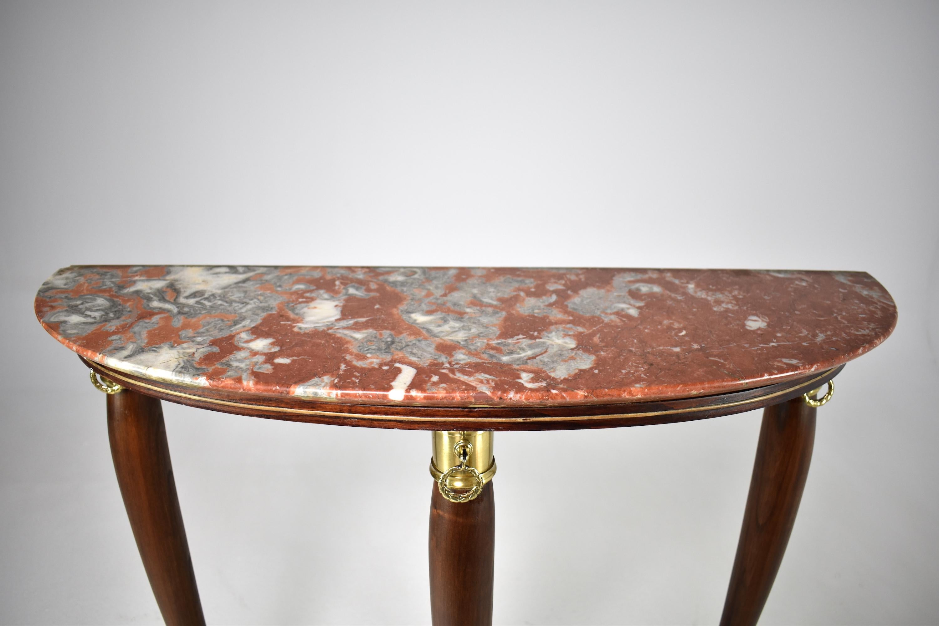 1950's Italian Half Moon Marble Console Table 1