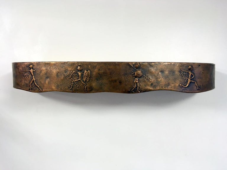 Mid-Century Modern 1950s Italian Hammered Copper Wall Hung Console and Plaque by Bragalini For Sale