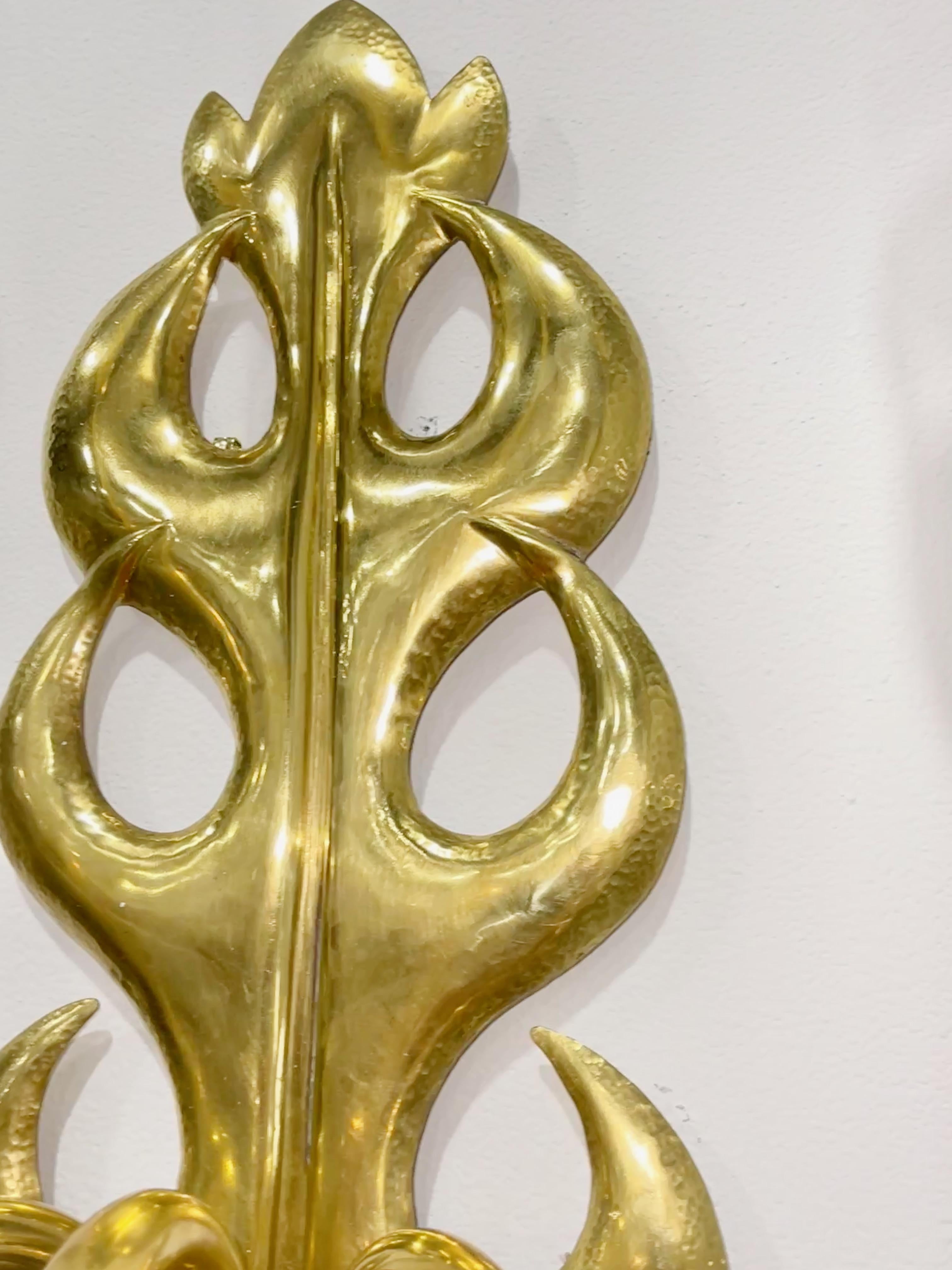 1950's Italian Hand Hammered Brass Three Arm Sconce  For Sale 4