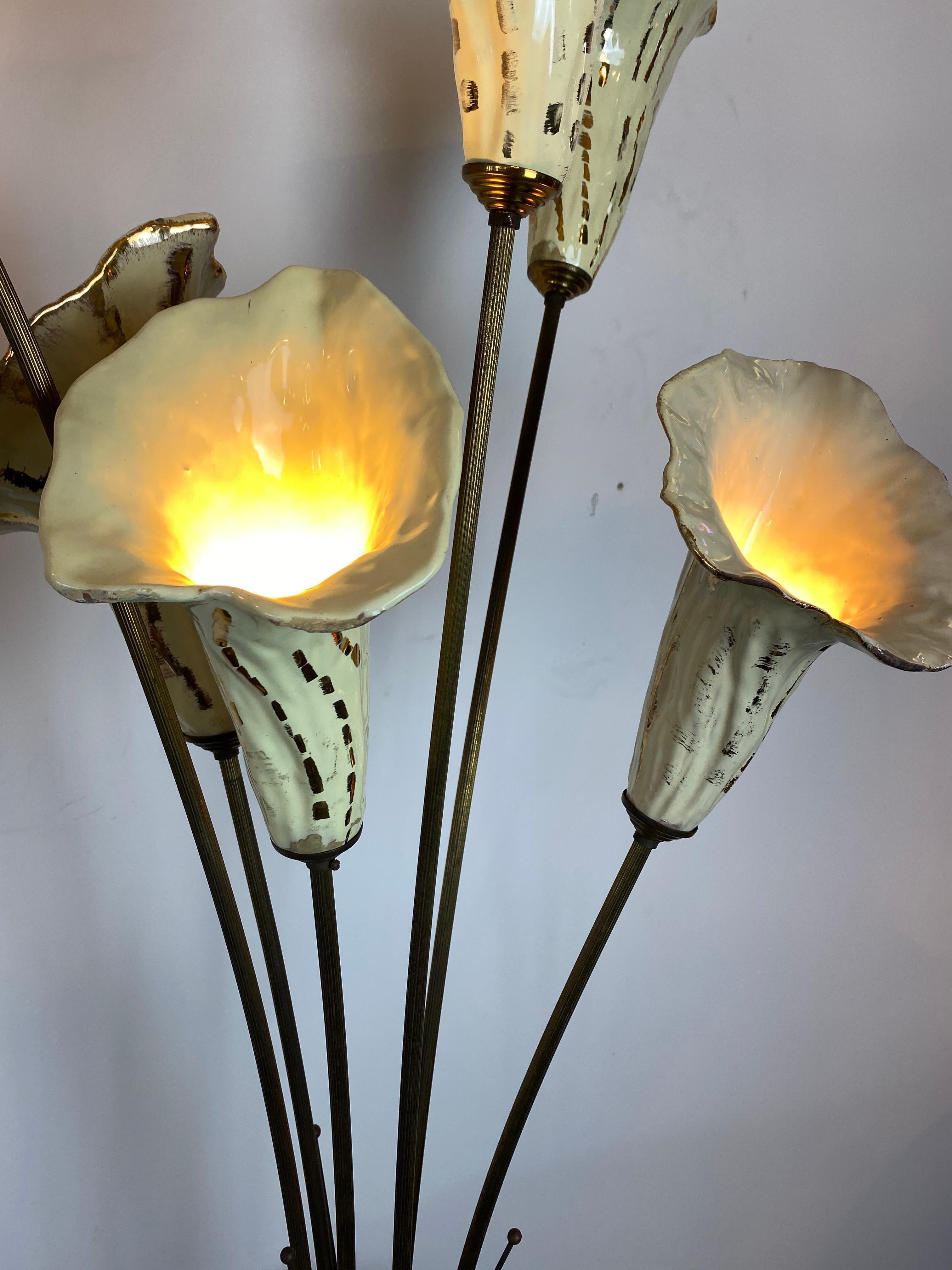 Hand-Painted 1950s Italian Hand Painted Ceramic Floor Lamp For Sale