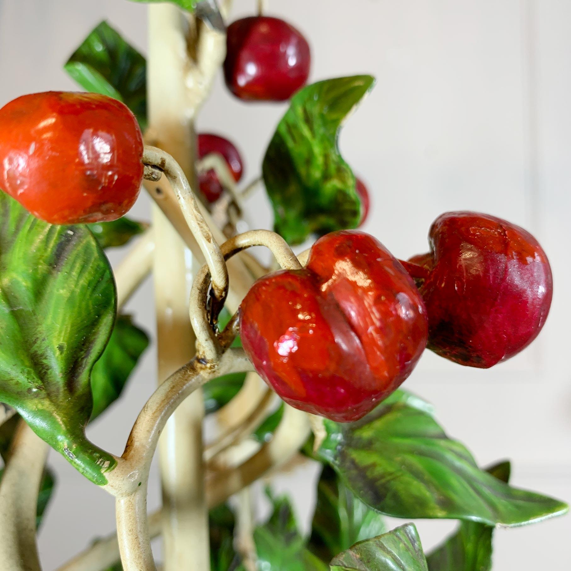 Metal 1950's Italian Hand Painted Red Cherry Tole Chandelier