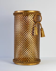 1950s Italian Hollywood Regency Gold Gilded Umbrella Stand or Waste Paper Basket