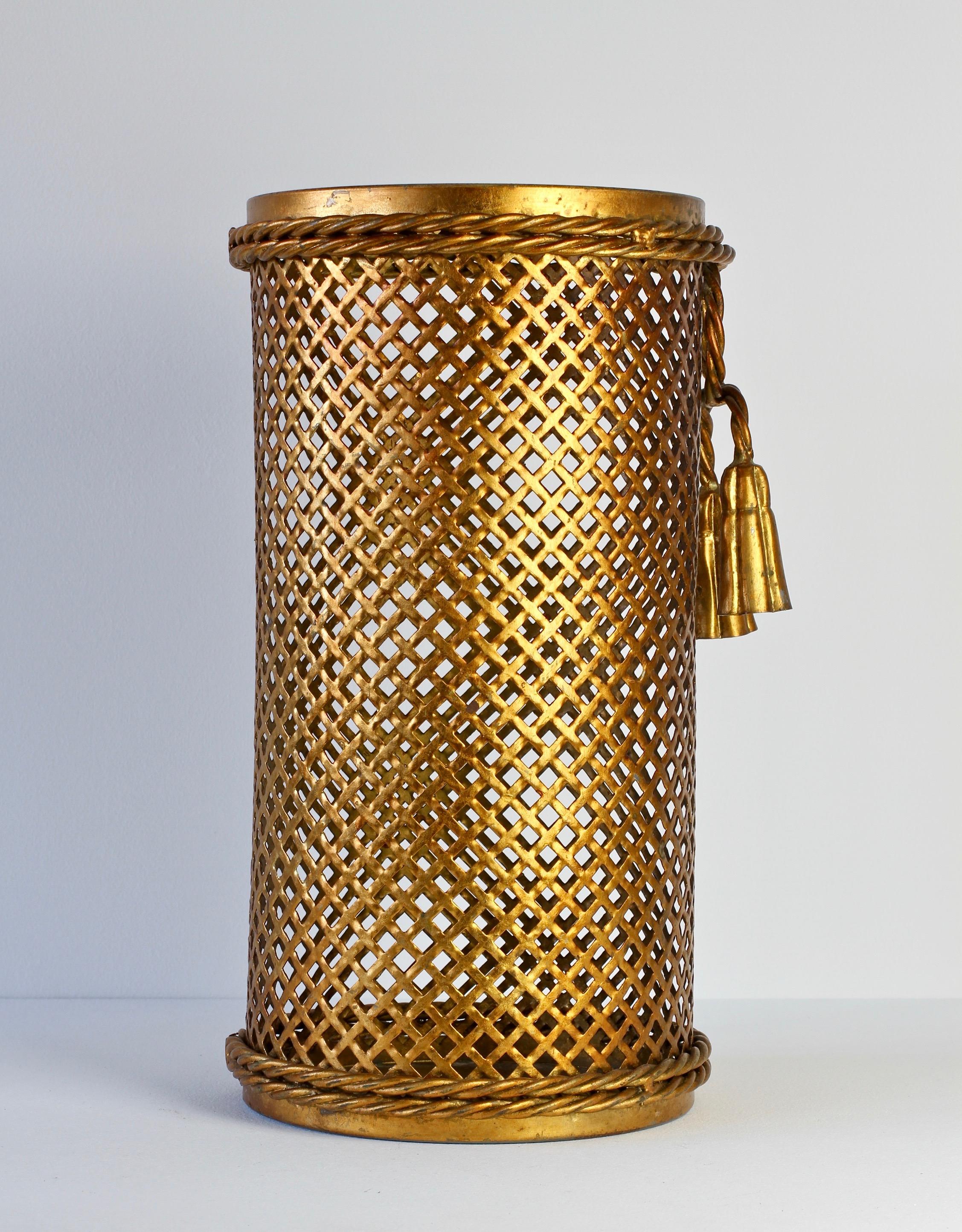 Gilt 1950s Italian Hollywood Regency Gold Gilded Umbrella Stand or Waste Paper Basket