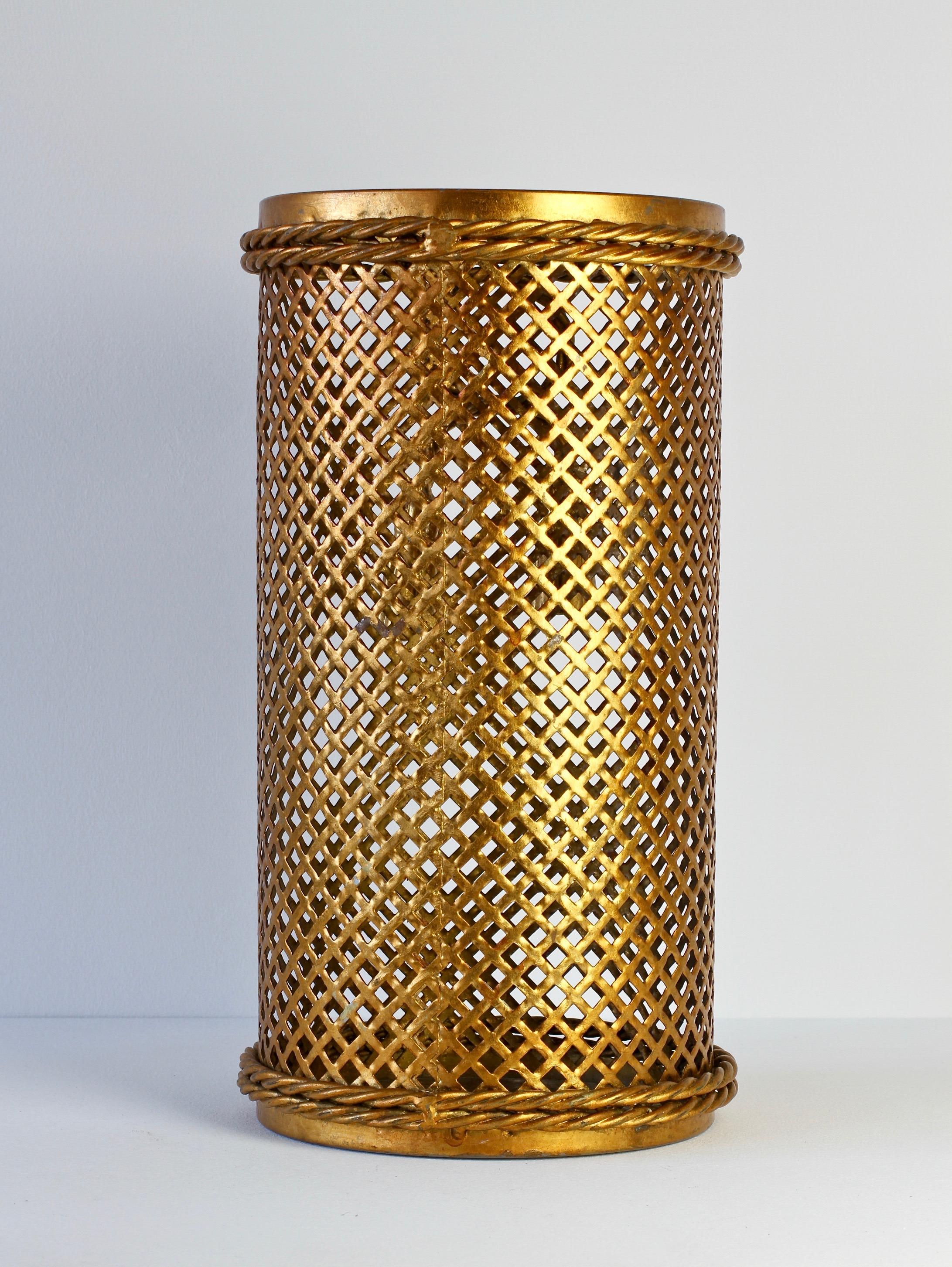 20th Century 1950s Italian Hollywood Regency Gold Gilded Umbrella Stand or Waste Paper Basket