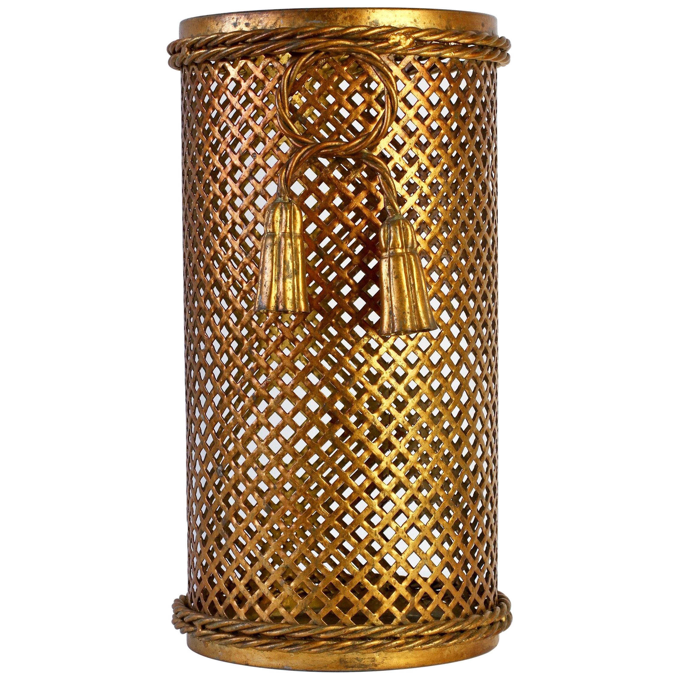 1950s Italian Hollywood Regency Gold Gilded Umbrella Stand or Waste Paper Basket