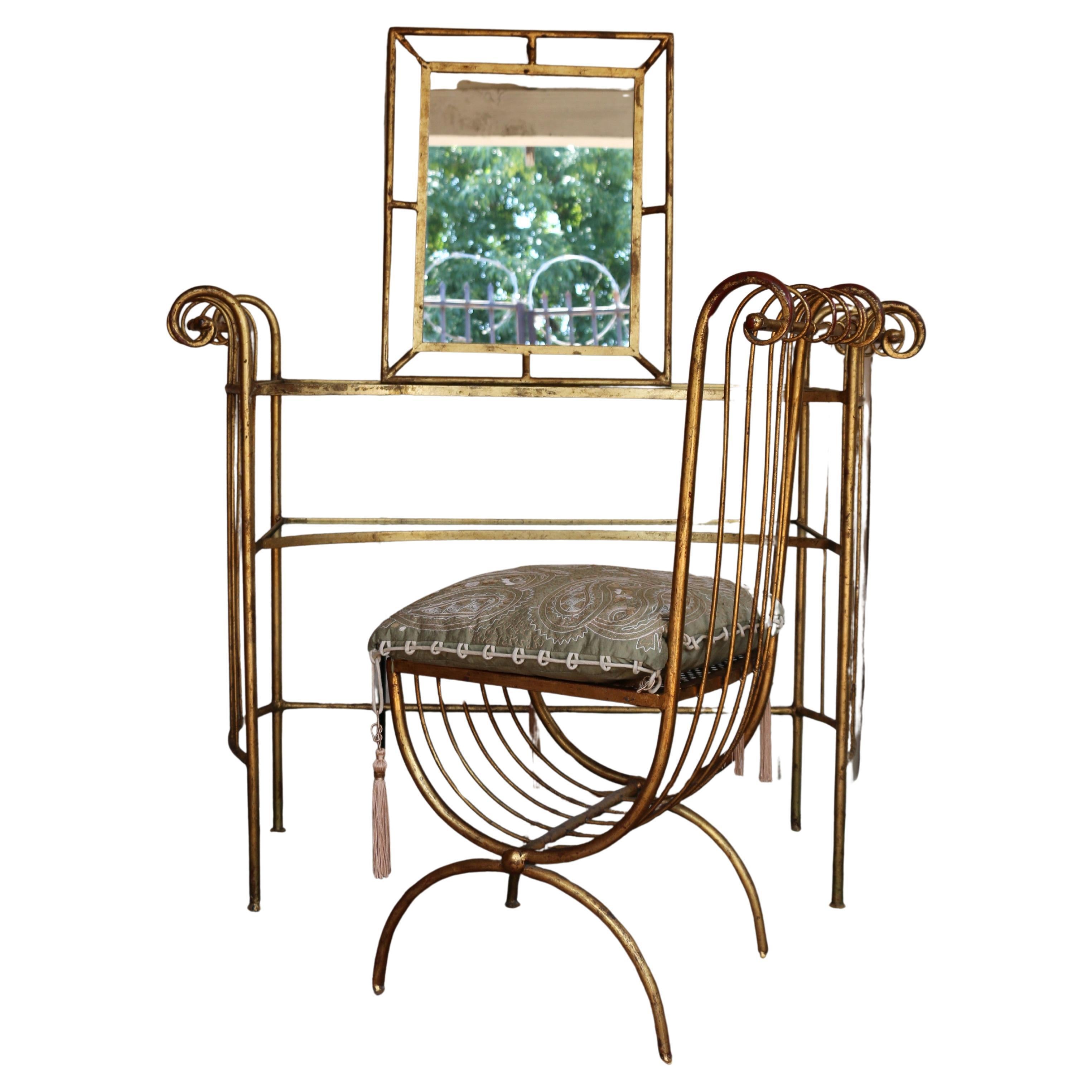 1950s Italian Hollywood Regency Gold Gilded Vanity by S. Salvadori