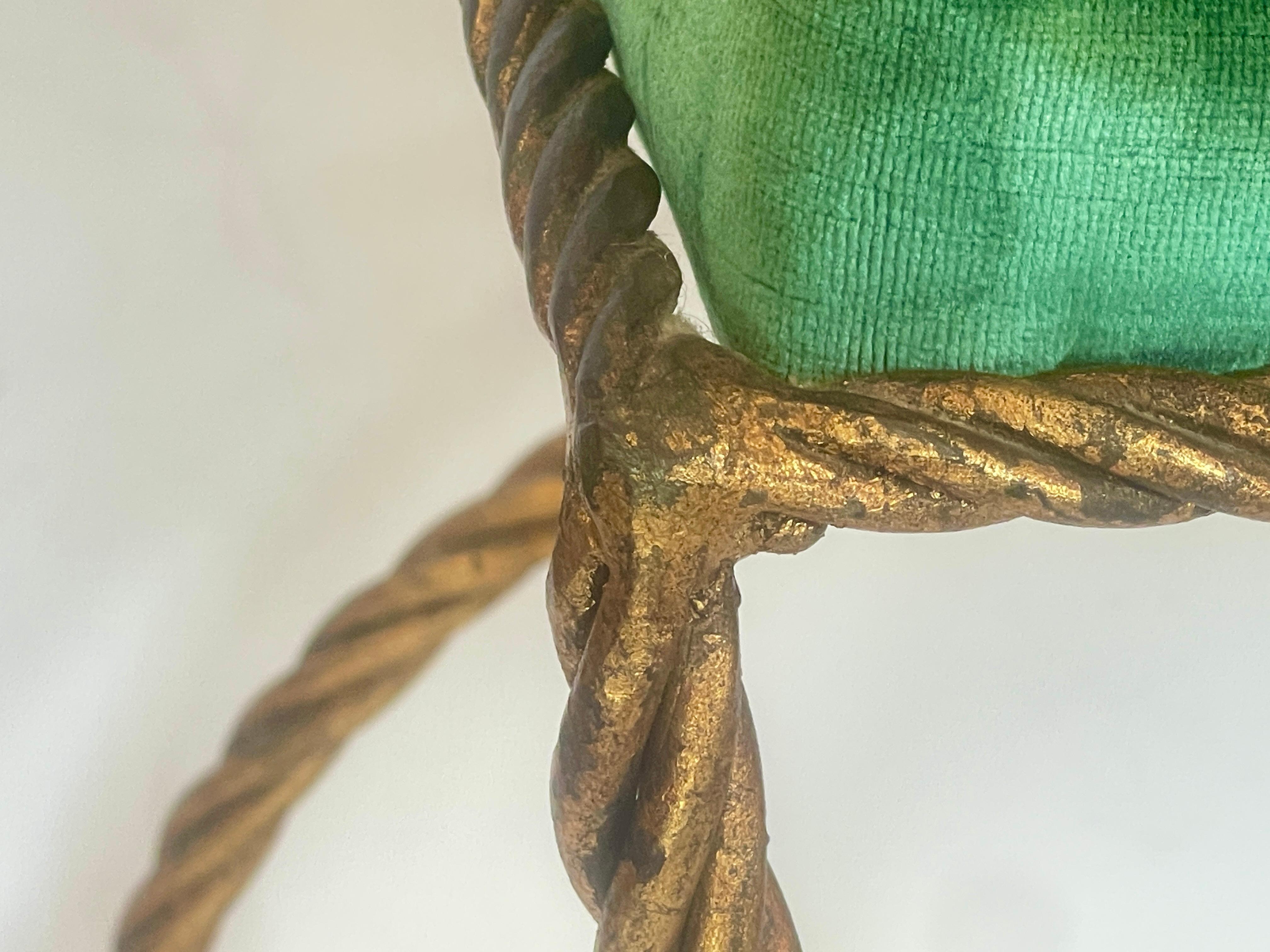 1950s Italian Hollywood Regency Rope & Tassel Gilt  Metal Stool For Sale 6