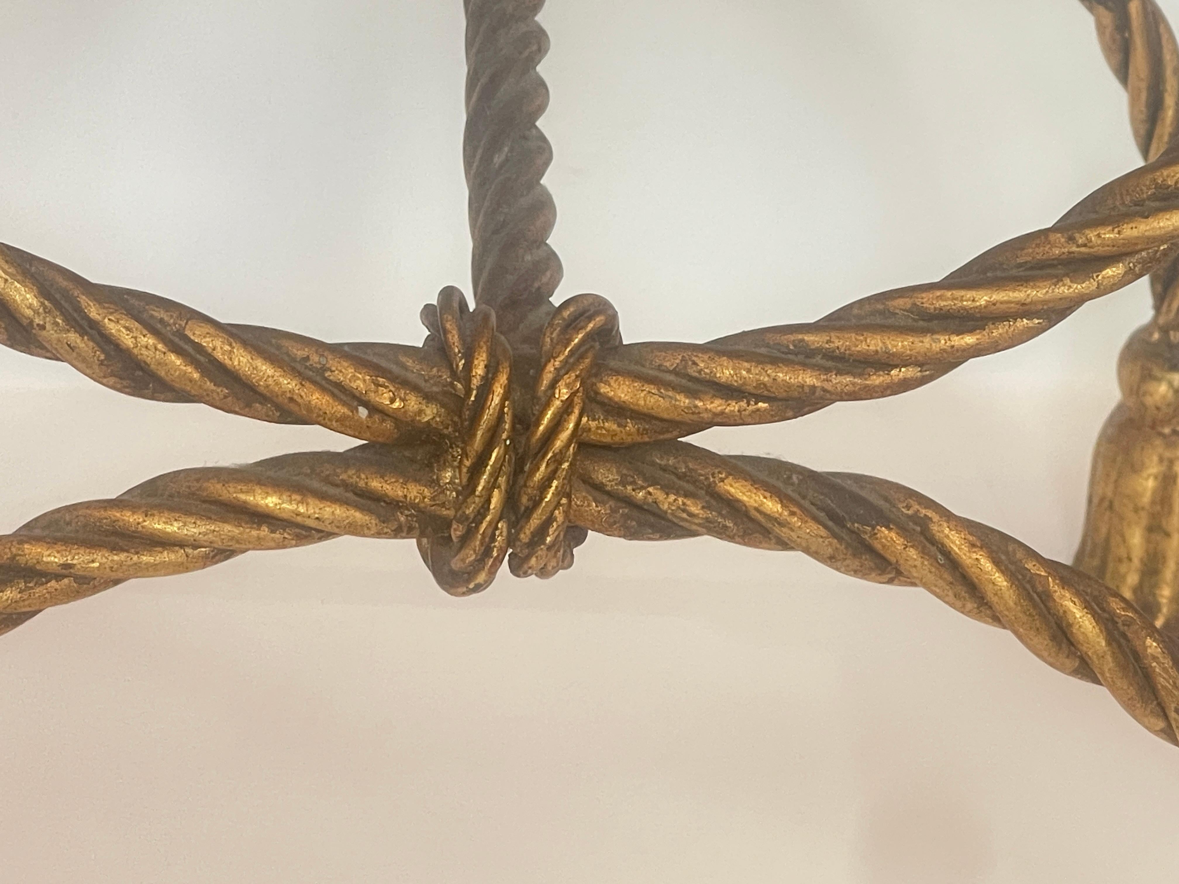 1950s Italian Hollywood Regency Rope & Tassel Gilt  Metal Stool For Sale 8