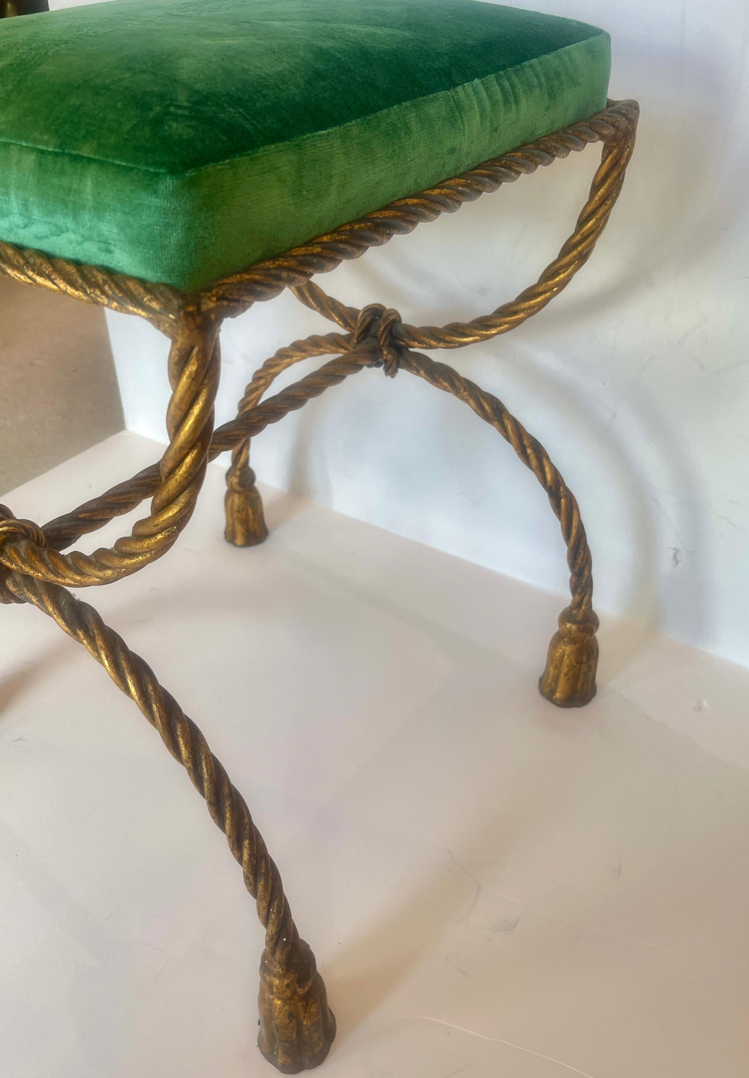 1950s Italian Hollywood Regency Rope & Tassel Gilt  Metal Stool For Sale 1