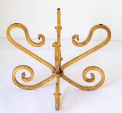 1950s Italian Hollywood Regency Round Gilded Wrought Iron and Glass Side Table