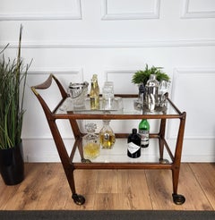 1950s Italian Ico Parisi for De Baggis Number 58 Wood Brass Glass Dry Bar Cart