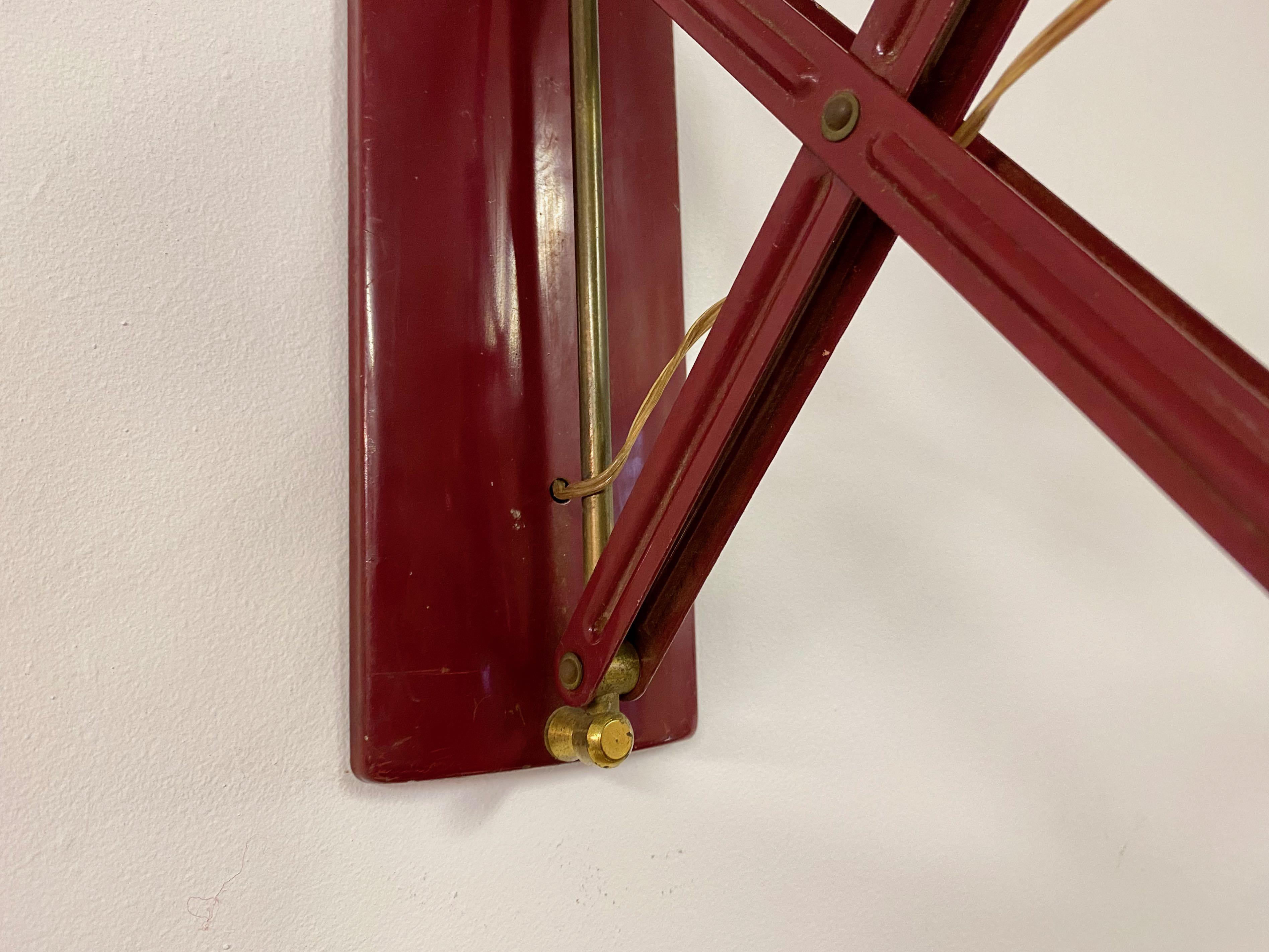 1950s Italian Industrial Concertina Scissor Lamp in Red 1