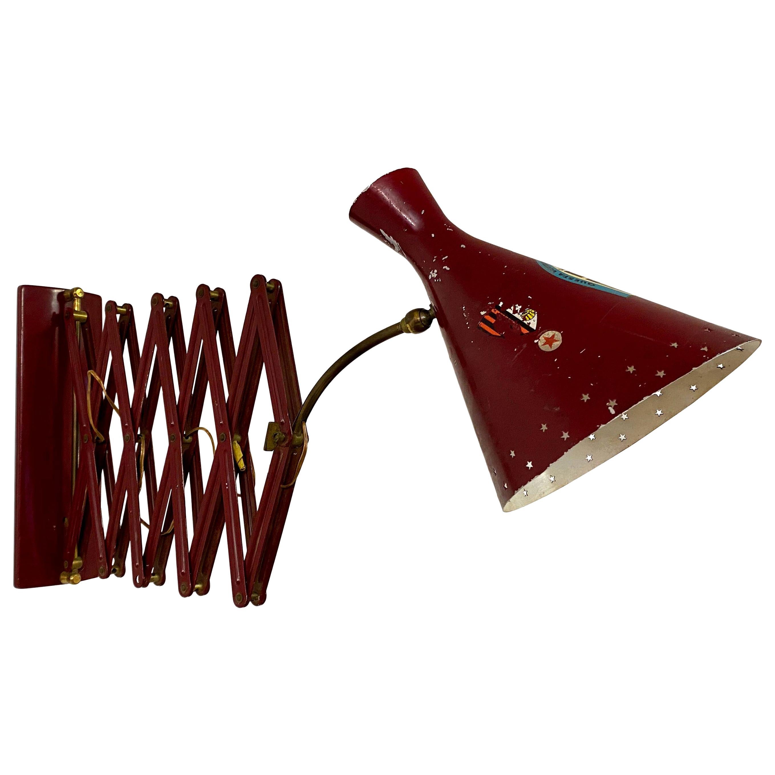 1950s Italian Industrial Concertina Scissor Lamp in Red
