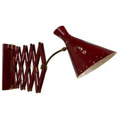 Vintage 1950s Italian Industrial Concertina Scissor Lamp in Red