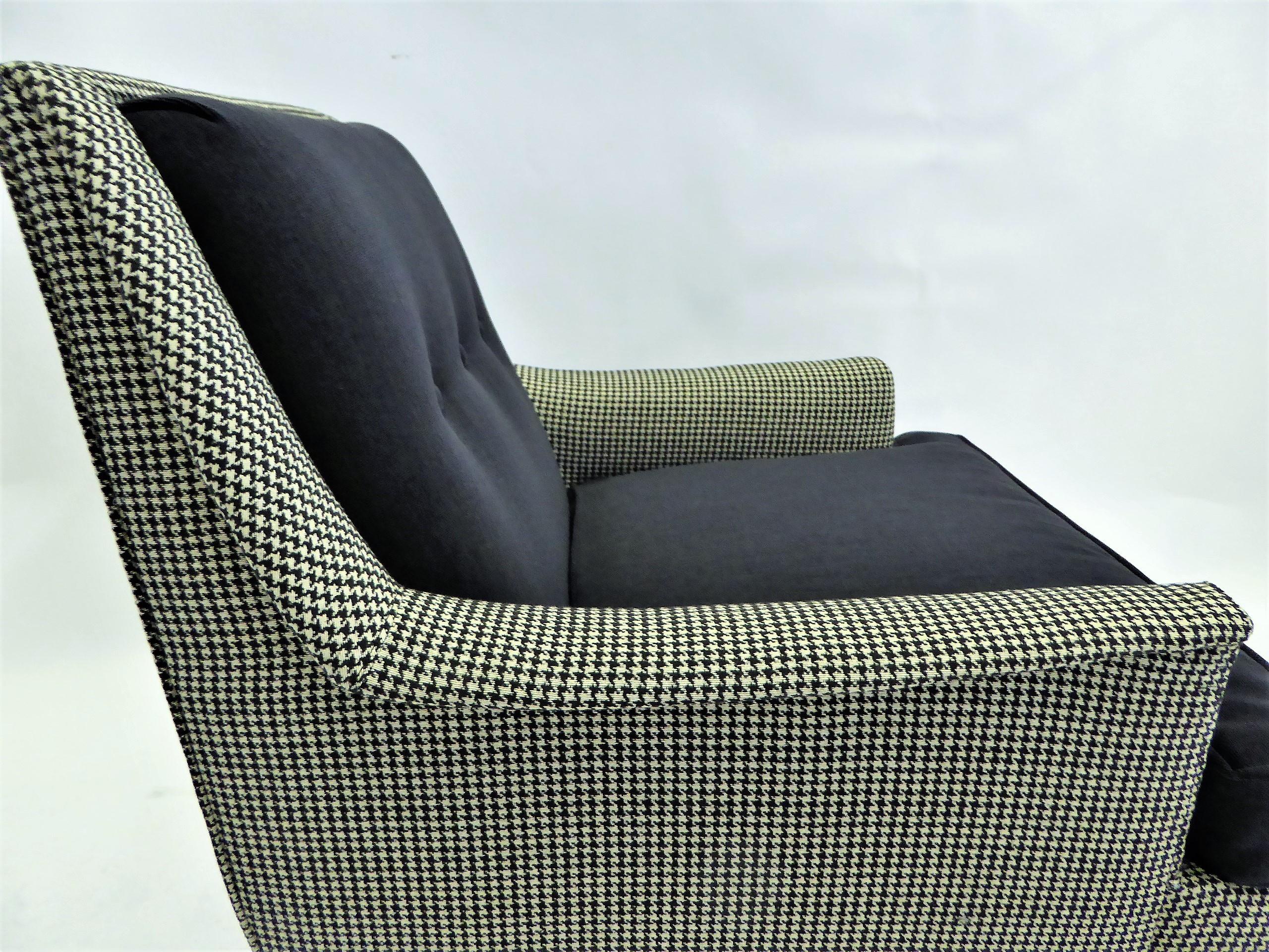 1950s Italian Inspired Lounge Chair in Black and White Houndstooth Fabric 2