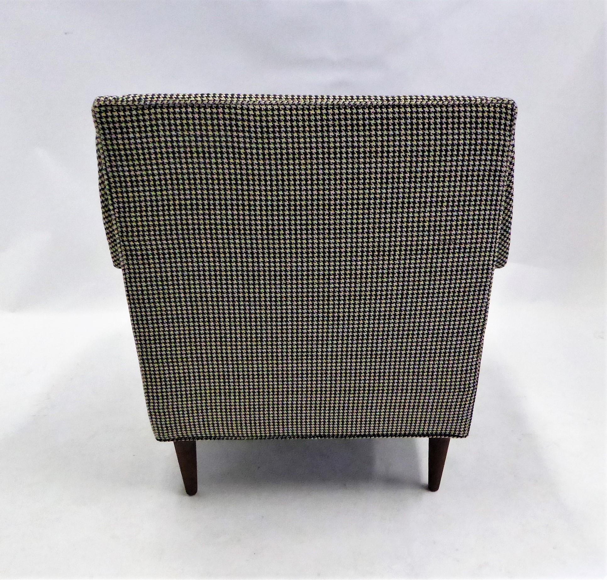 American 1950s Italian Inspired Lounge Chair in Black and White Houndstooth Fabric
