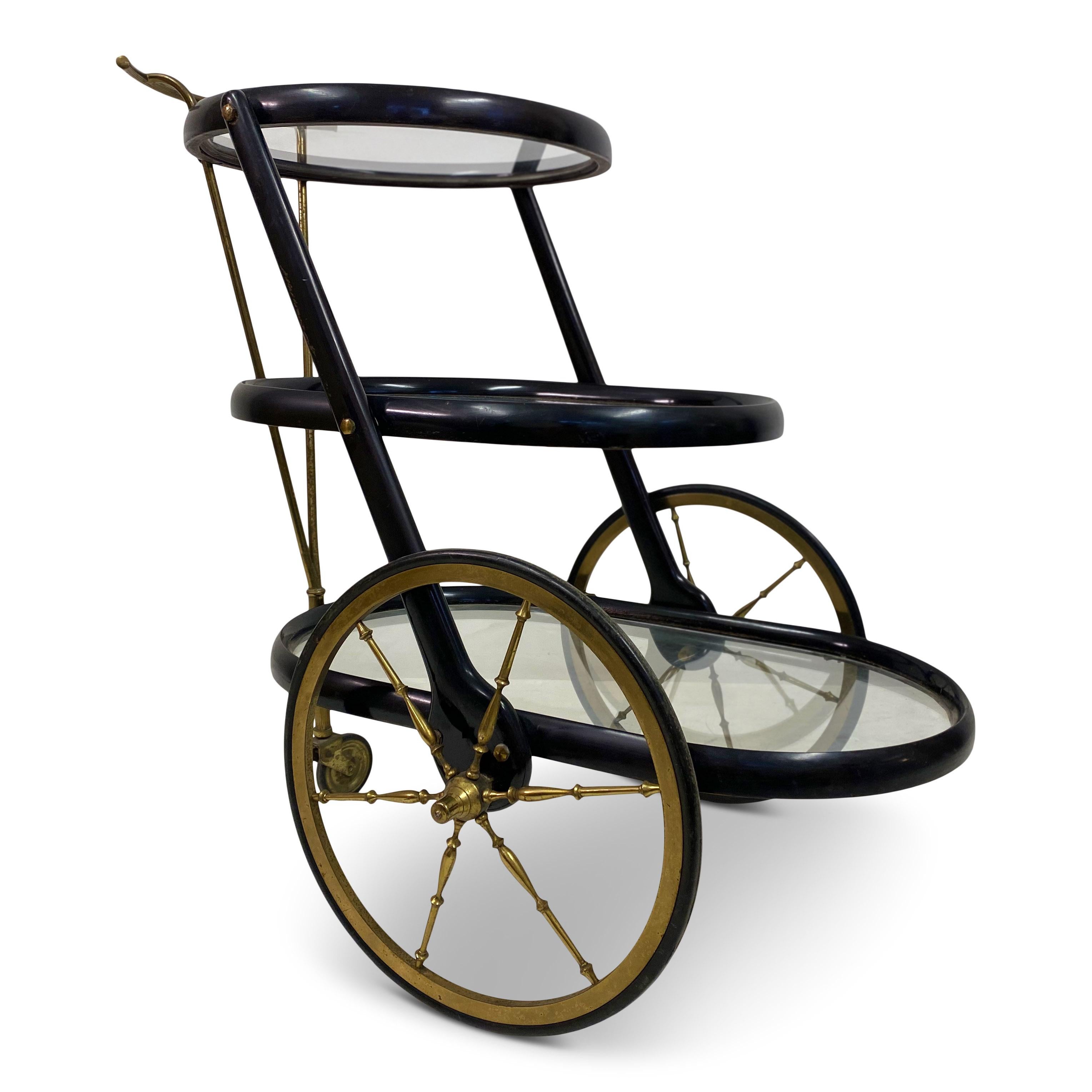 Chariot de bar ou chariot à boissons laqué italien des années 1950 en vente 1