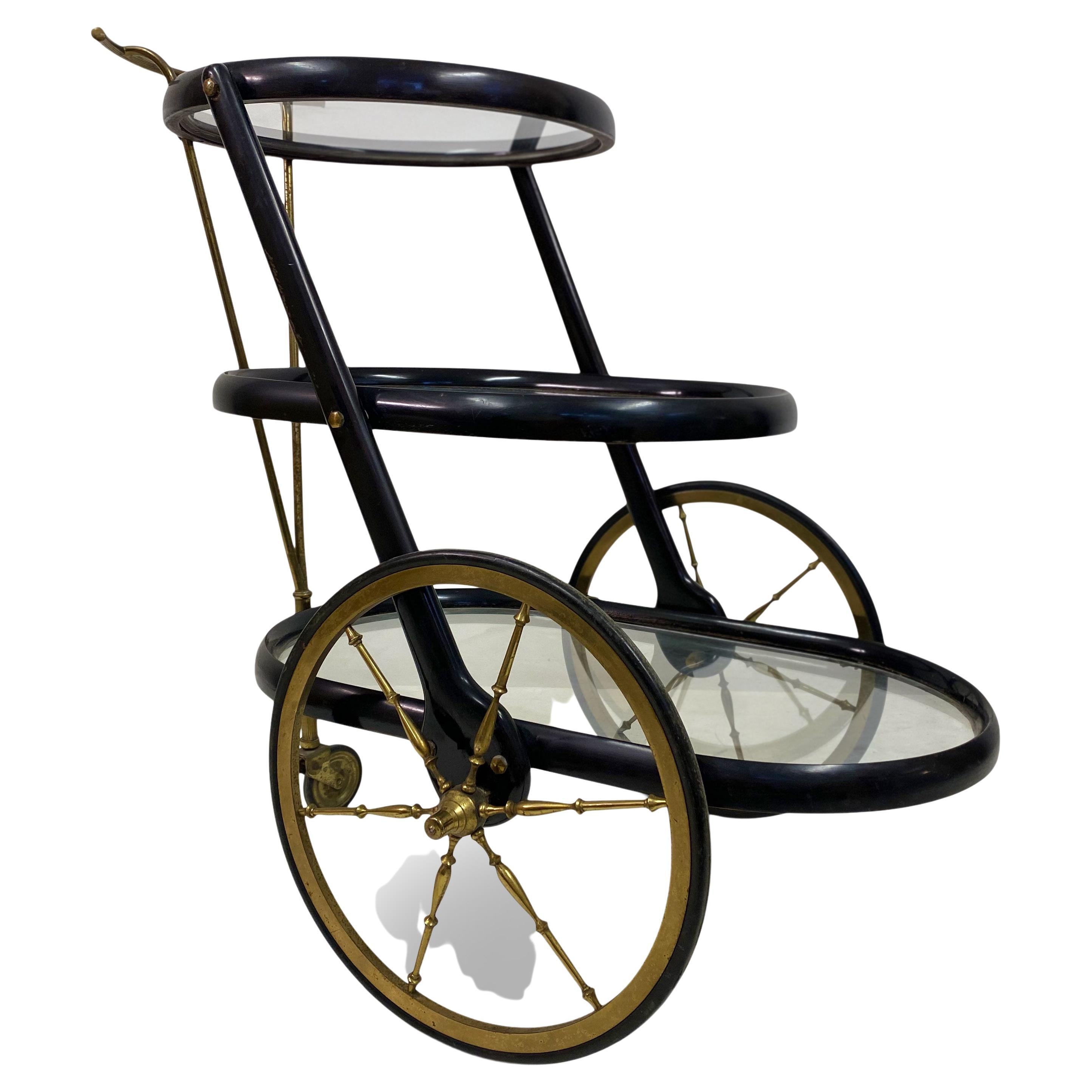 Chariot de bar ou chariot à boissons laqué italien des années 1950 en vente