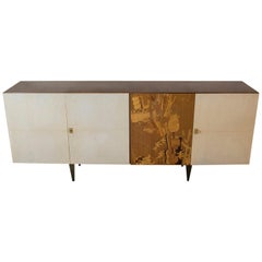 1950s Italian Lacquered Oak and Parchment Sideboard