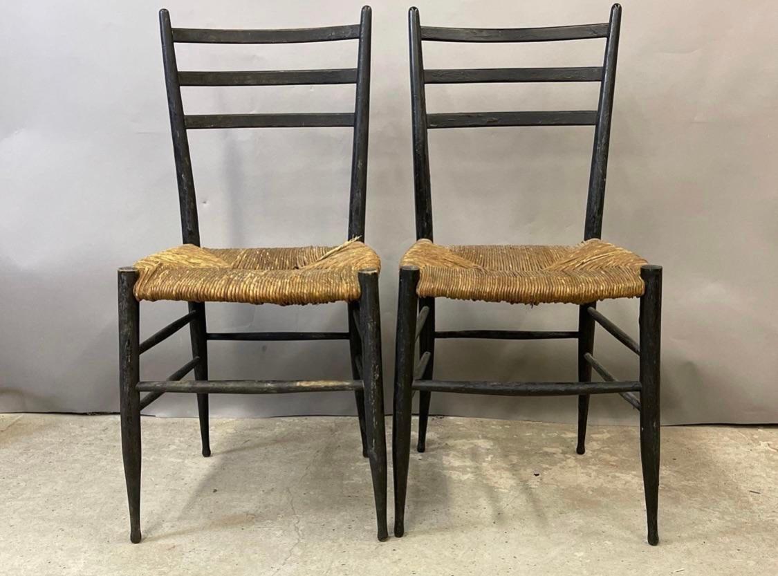 1950s Italian Ladder Back Dining Chairs With Rush Seating In Good Condition For Sale In Elkton, MD