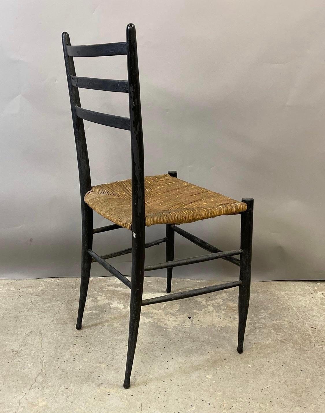 1950s Italian Ladder Back Dining Chairs With Rush Seating For Sale 1