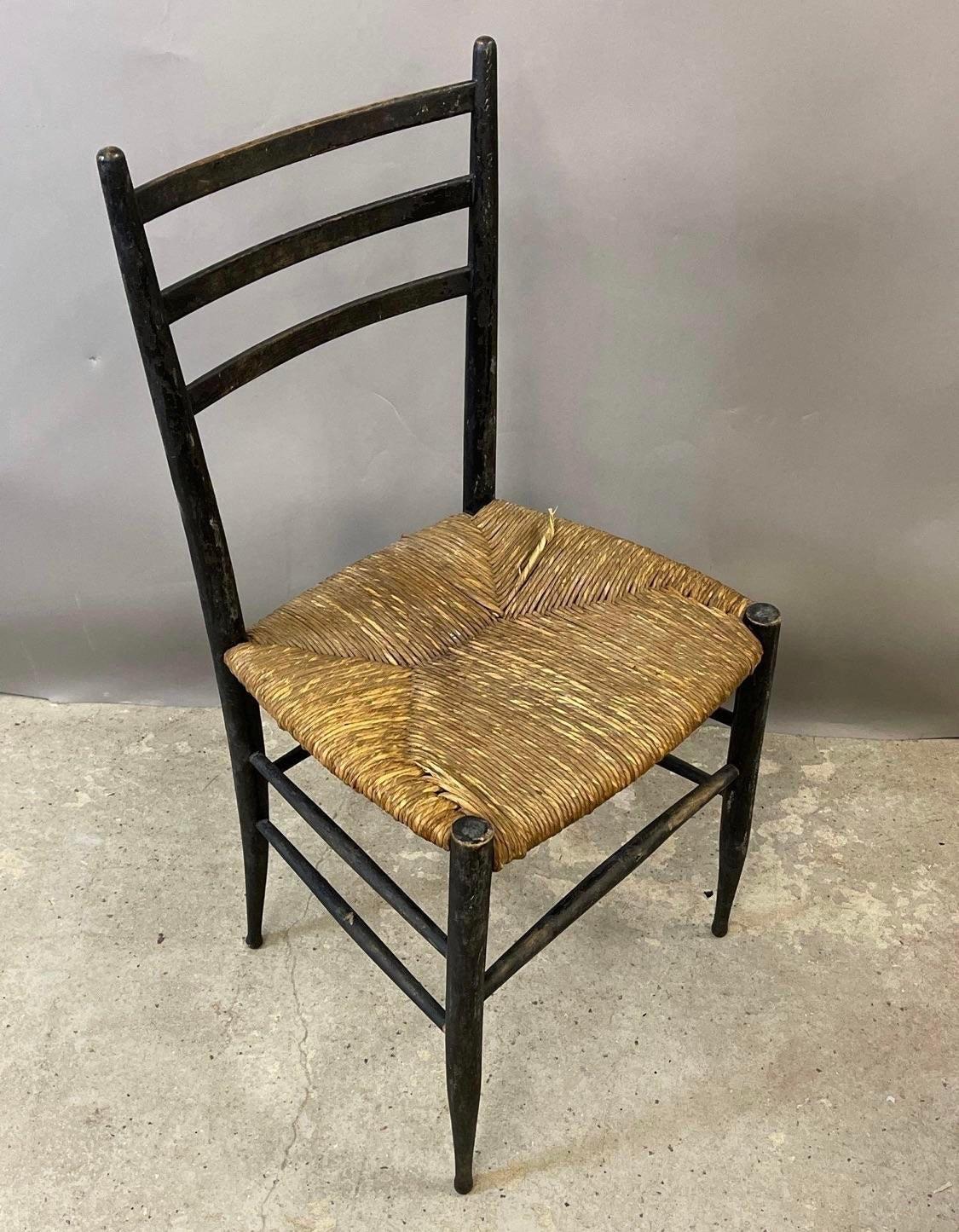 1950s Italian Ladder Back Dining Chairs With Rush Seating For Sale 2