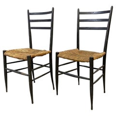 Vintage 1950s Italian Ladder Back Dining Chairs With Rush Seating