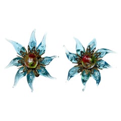 1950s Italian Lamp Work Foiled Glass Vintage Flower Earrings