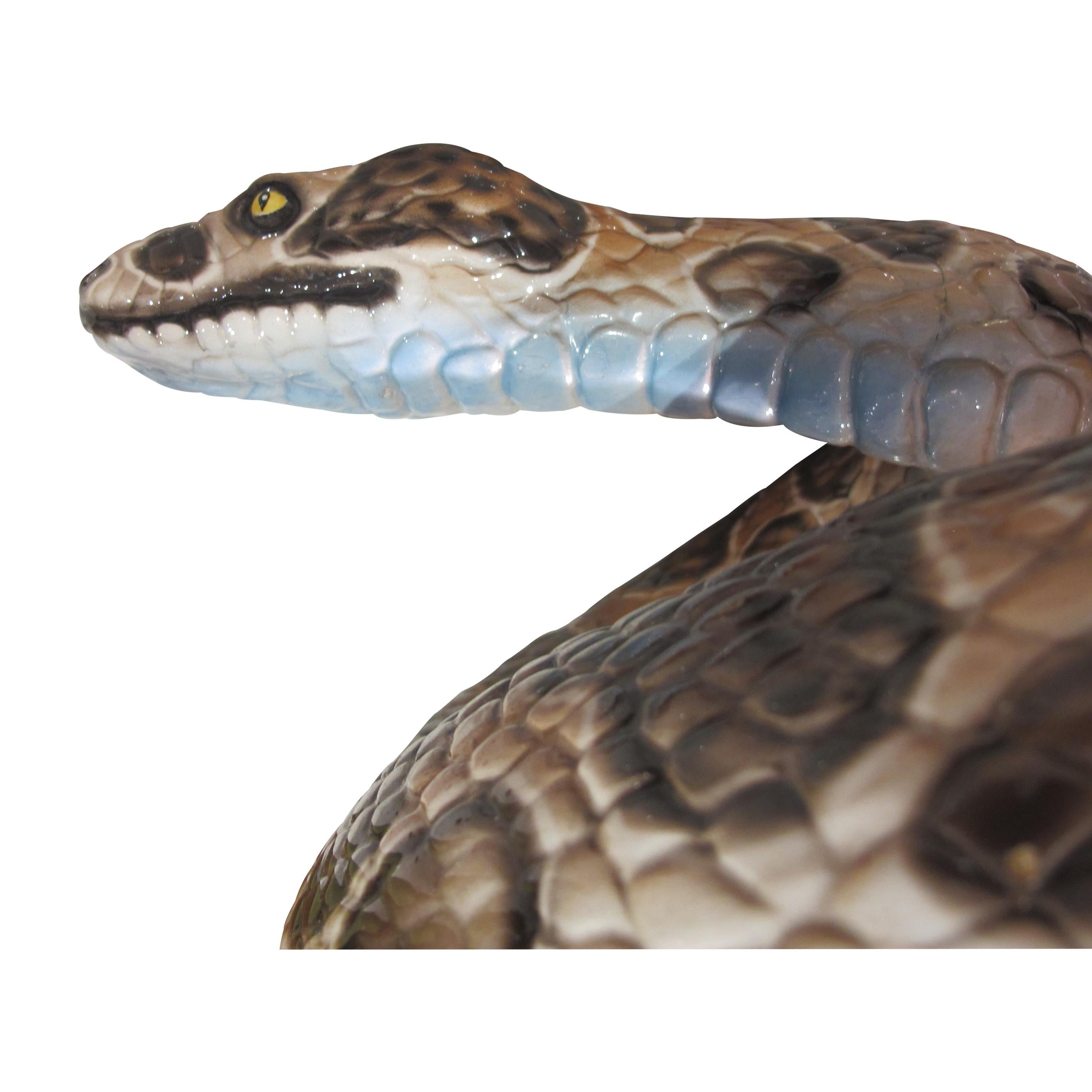 1950s Italian Large Hand-Crafted Ceramic Python Ball Snake Lifelike Sculpture 1